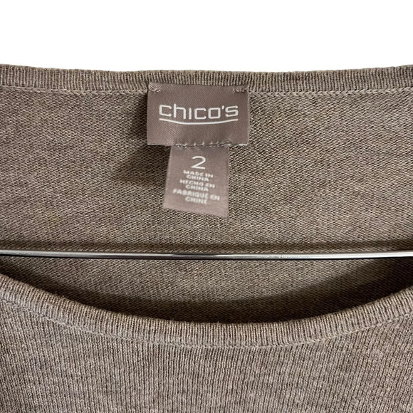 Chicos Beige Brown Knit Top 2 Ruffled Bell Sleeves Pullover Round Neck Neutral - Picture 5 of 5